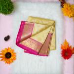 Silk gold and pink saree with aari designer blouse
