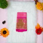 Silk gold and pink saree with aari designer blouse