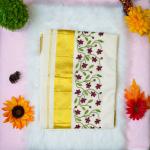 Traditional kerala handloom tissue saree - floral design embroidery