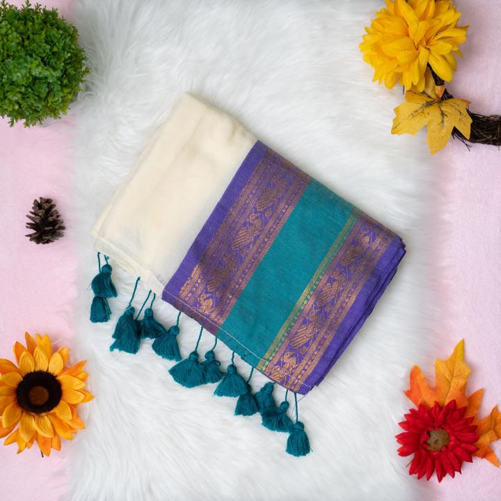 120 count Mulcotton saree with wide boarder