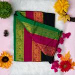 120 count Mulcotton black saree with multi-colour boarder