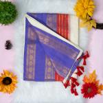 120 count Mulcotton saree with wide blue red boarder
