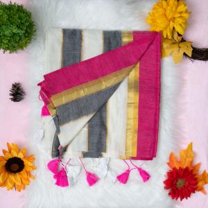 120 count Mulcotton saree with wide boarder