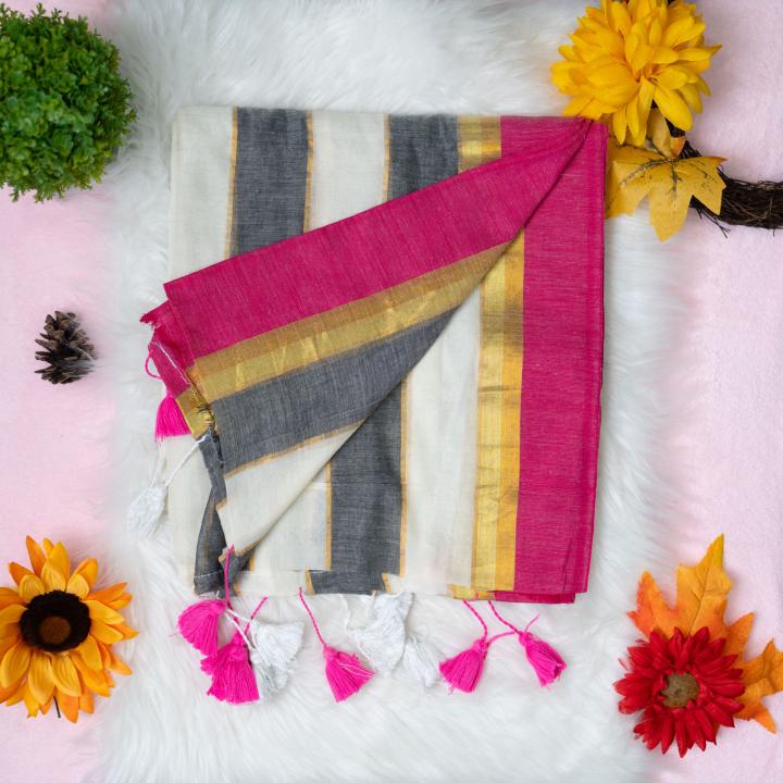120 count Mulcotton saree with wide boarder