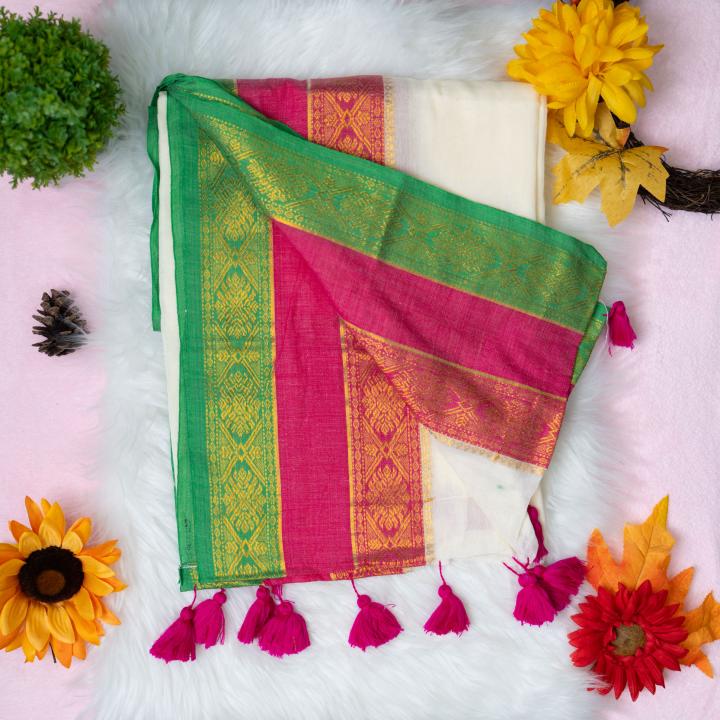 120 count Mulcotton saree with wide boarder