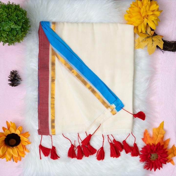 120 count Mulcotton saree with small boarder
