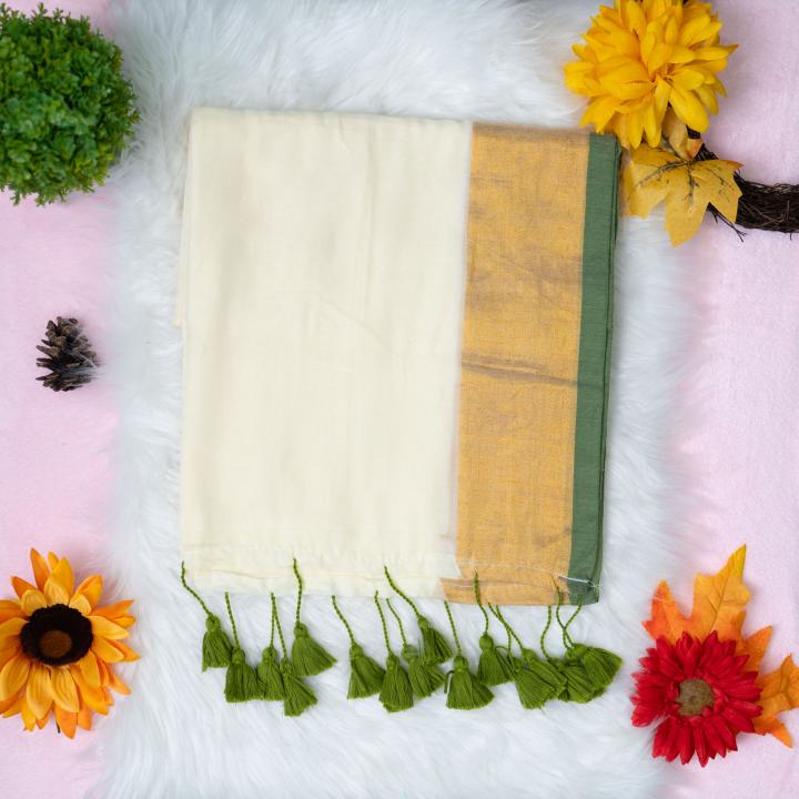 120 count Mulcotton saree with Golden boarder