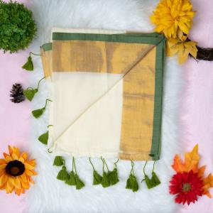 120 count Mulcotton saree with Golden boarder