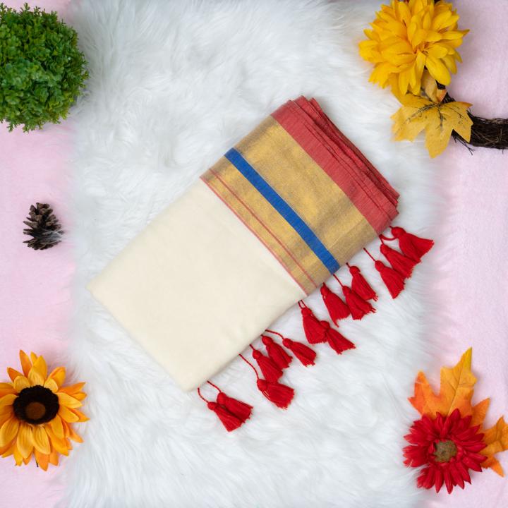 120 count Mulcotton saree with Golden boarder
