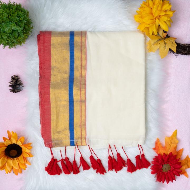 120 count Mulcotton saree with Golden boarder