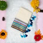 120 count Mulcotton white saree with boarder