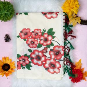 Traditional kerala handloom saree - printed flower and leaves - with blouse piece