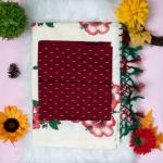 Traditional kerala handloom saree - printed flower and leaves - with blouse piece