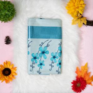 Traditional kerala handloom blue tissue saree - floral embroidery