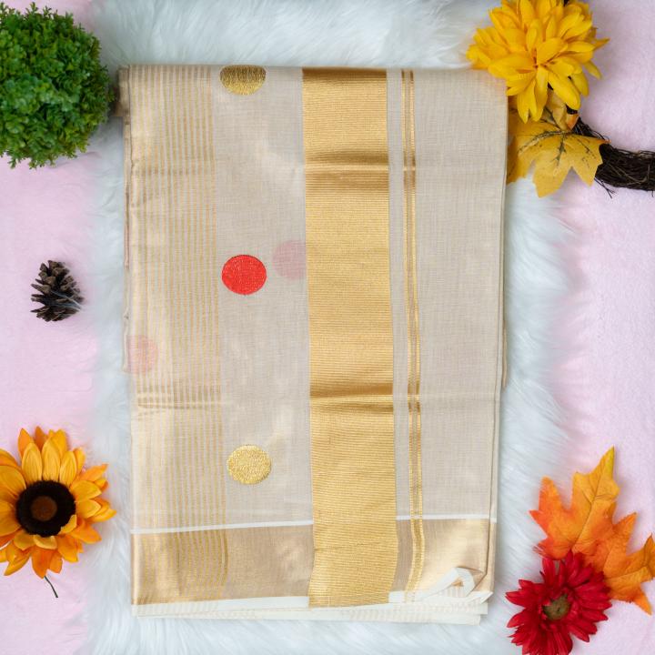 Traditional kerala handloom saree - polka dots
