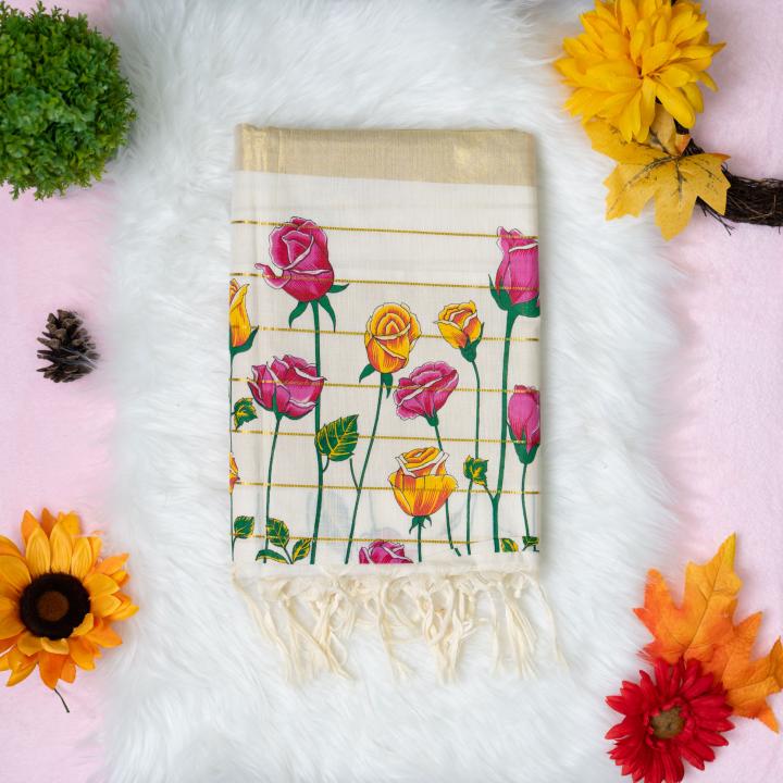 Traditional kerala handloom saree - Printed floral design