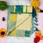 Traditional kerala handloom green tissue saree - lotus design embroidery