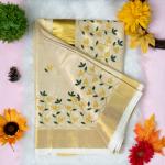 Traditional kerala handloom tissue saree - floral design embroidery