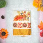 Traditional kerala handloom saree - embroidery peacock design