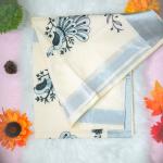 Traditional kerala handloom silver saree - embroidery black and silver - peacock design