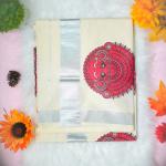 Traditional kerala handloom saree - Printed theyyam - silver kara