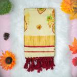 Peacock design traditional kerala handloom tissue saree - gold and maroon