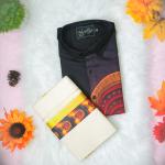 size 40 - Theyyam printed full sleeve black shirt with matching dhoti for men
