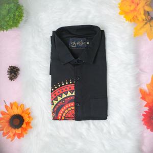 size 40 - Theyyam abstract design printed short sleeve black shirt for men