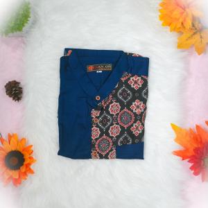 Size 42 - Kathakali art printed short sleeve blue shirt for men