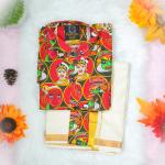 Kathakali printed full sleeve black shirt with matching dhoti for men - size XL