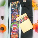 Traditional arts printed half sleeve black shirt with matching dhoti for men - size XXL