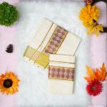 Pure handloom set mundu with gold and maroon design