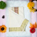 Pure handloom set mundu with gold and maroon design