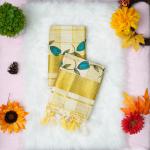 Printed handloom set mundu with gold and blue design