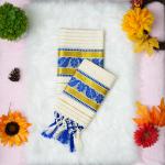 Printed handloom set mundu with gold and blue design