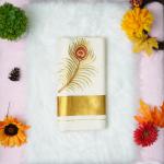 Traditional kerala handloom saree - embroidery peacock feather design