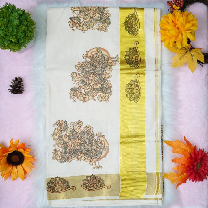 Handloom set saree with golden boarder - Mayoori