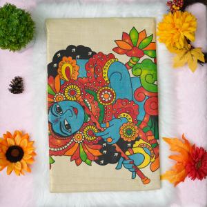Traditional kerala handloom tissue saree - Printed krishna whole pallu design