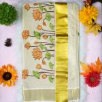 Traditional kerala handloom saree - lotus embroidery