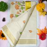 Traditional kerala handloom saree - lotus embroidery