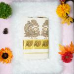 Handloom set saree with golden boarder - Mayoori