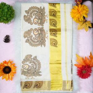 Handloom set saree with golden boarder - Mayoori