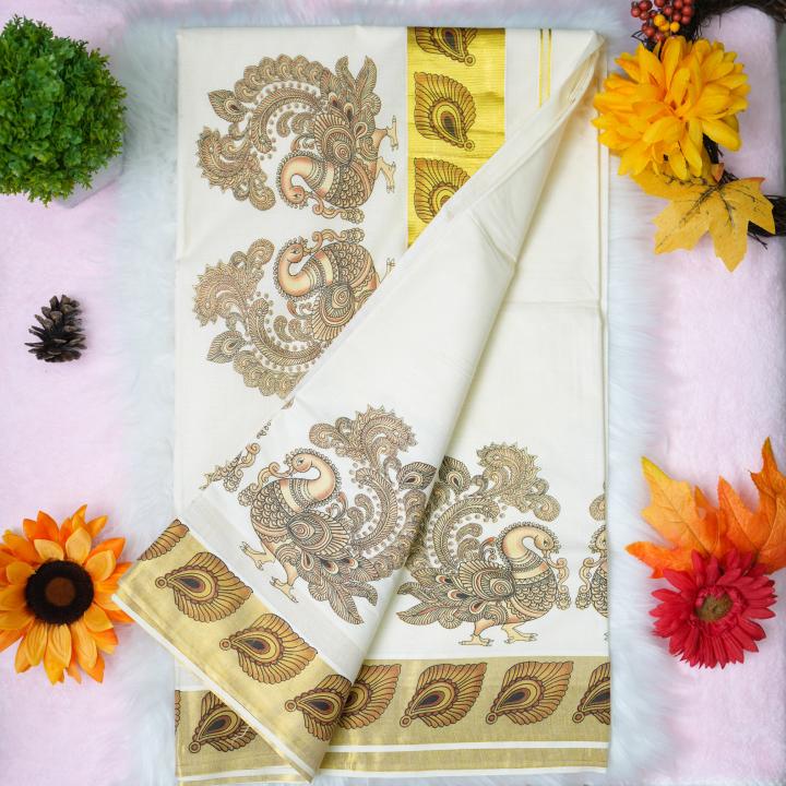 Handloom set saree with golden boarder - Mayoori