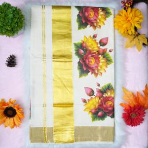 Traditional kerala handloom saree - Printed floral design