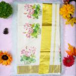 Traditional kerala handloom saree - Printed lotus floral design
