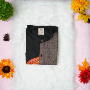 Size XL - Theyyam art printed full sleeve black brown shirt for men