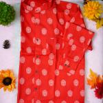 Kathakali printed full sleeve red shirt with matching dhoti for men - Size Large