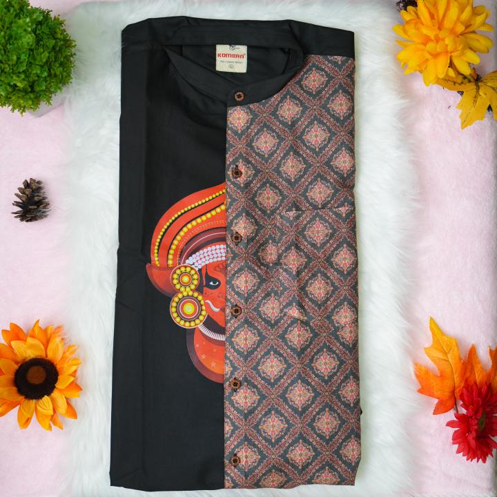 Size L - Theyyam art printed full sleeve black brown shirt for men