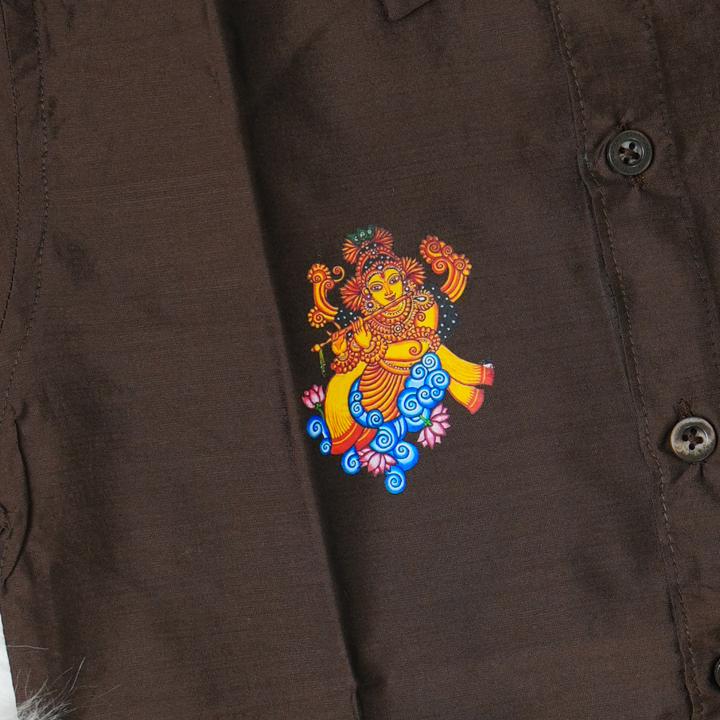5 yr old - Kids traditional kerala printed silk shirt with matching printed velcro dhoti