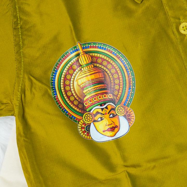 5 yr old - Kids traditional kerala printed silk shirt with matching printed velcro dhoti